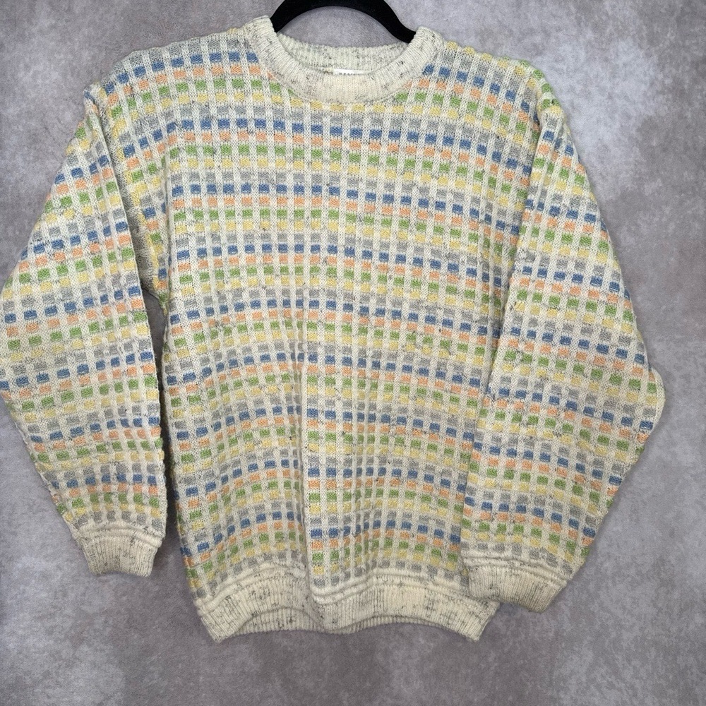 Vintage 80s Tangiers‎ Acrylic Wool Blend Basket Weave Pastel Multicolor Size Med